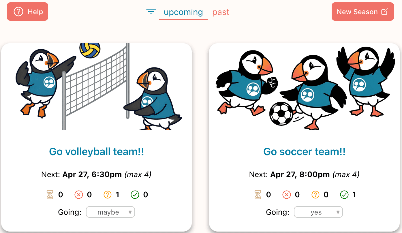 Sample list of different upcoming events