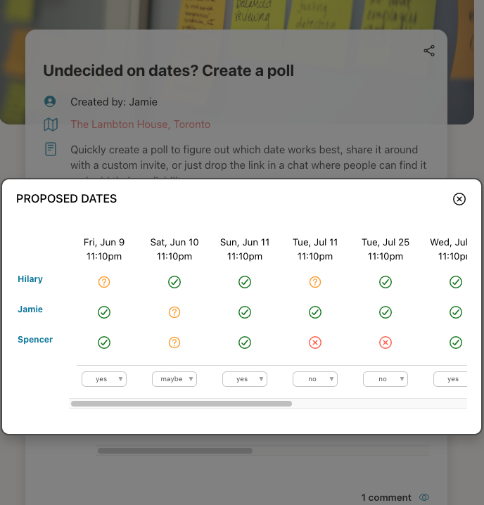 Sample poll with expanded view of all responses