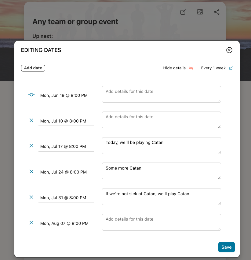 Sample showing the view of adding multiple dates